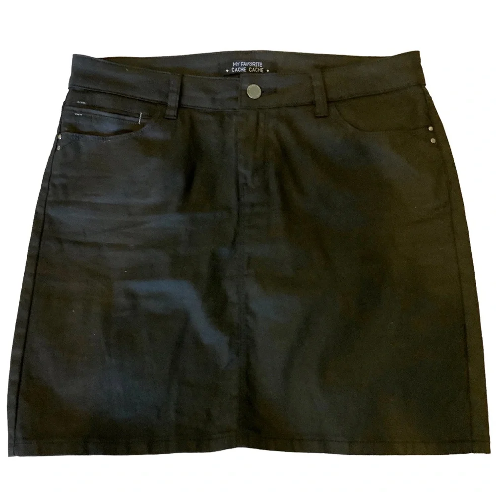 Cache Cache Skirt Ultra Micro Mini 5 Pocket Black Stretch  Size EU 40 US Large
